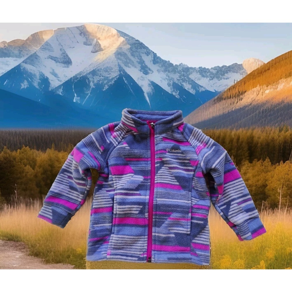 Columbia Fleece Jacket Kids 12-18 Months Purple Pink Excellent Zip‎ Up Geometric